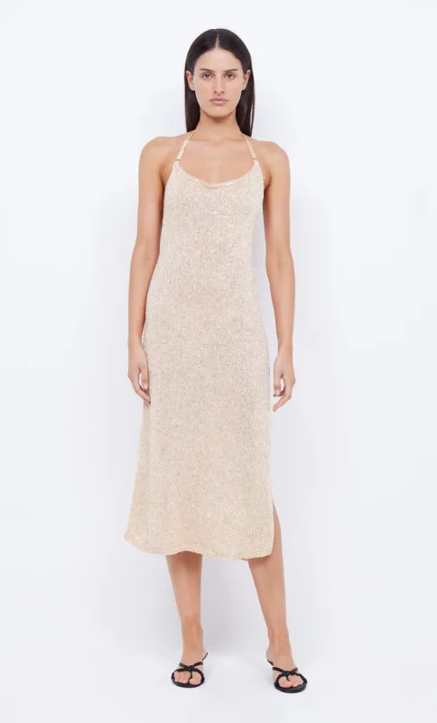 SADIE SPLIT KNIT MIDI DRESS - GOLD sold by bec + bridge