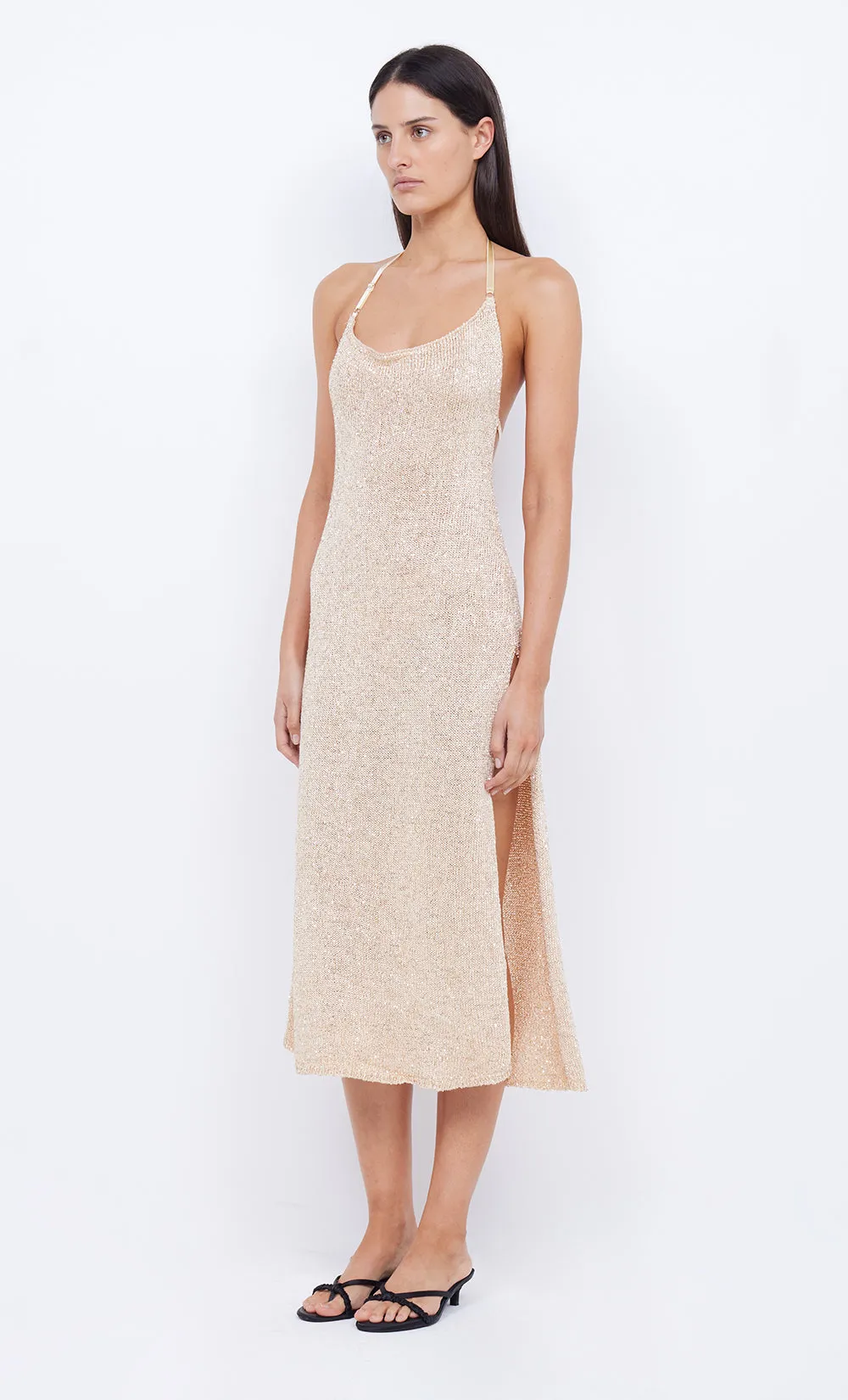 SADIE SPLIT KNIT MIDI DRESS - GOLD sold by bec + bridge product image thumbnail 3