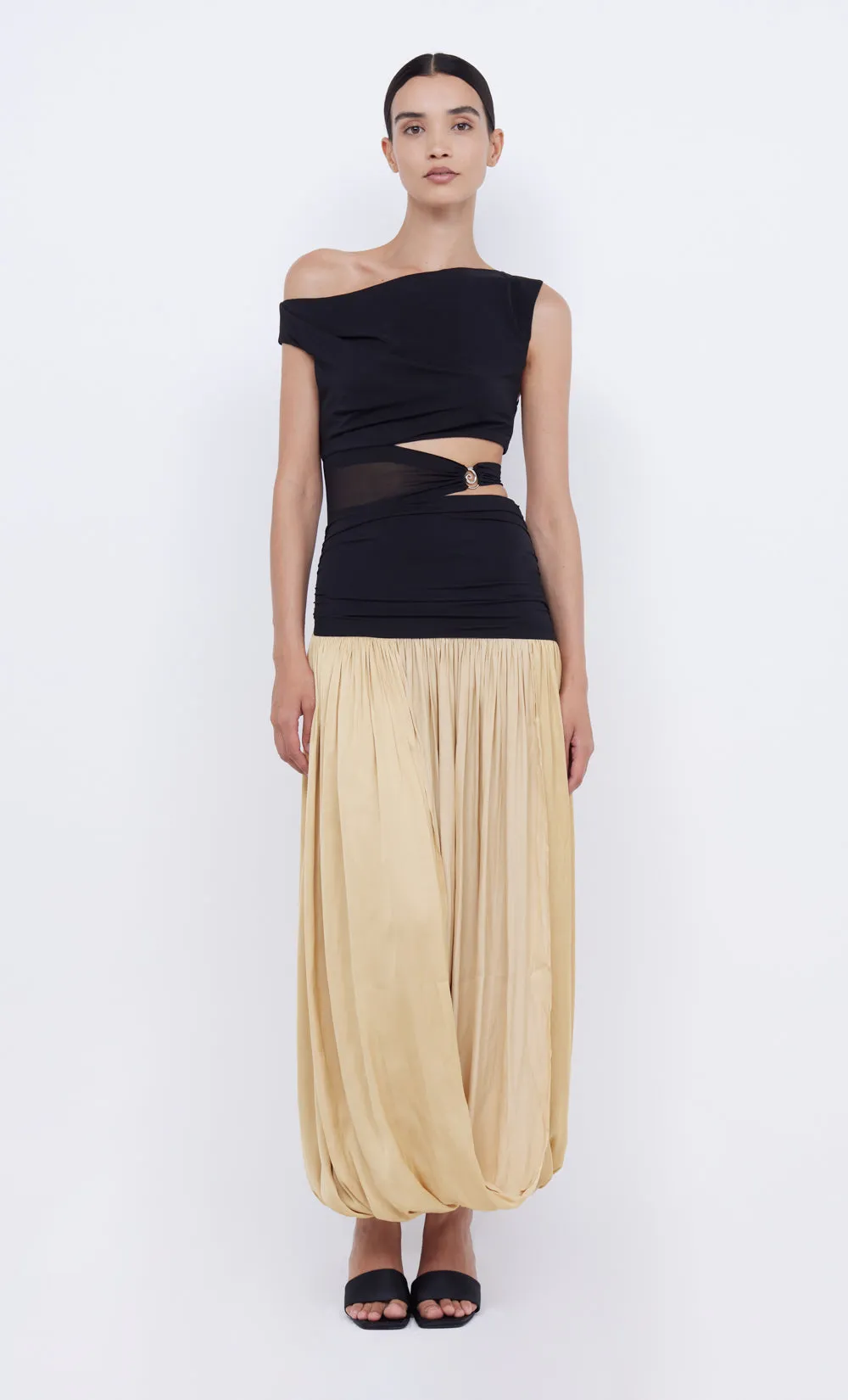 SERENE ASYM MAXI DRESS - BLACK/STRAW sold by bec + bridge product image thumbnail 2