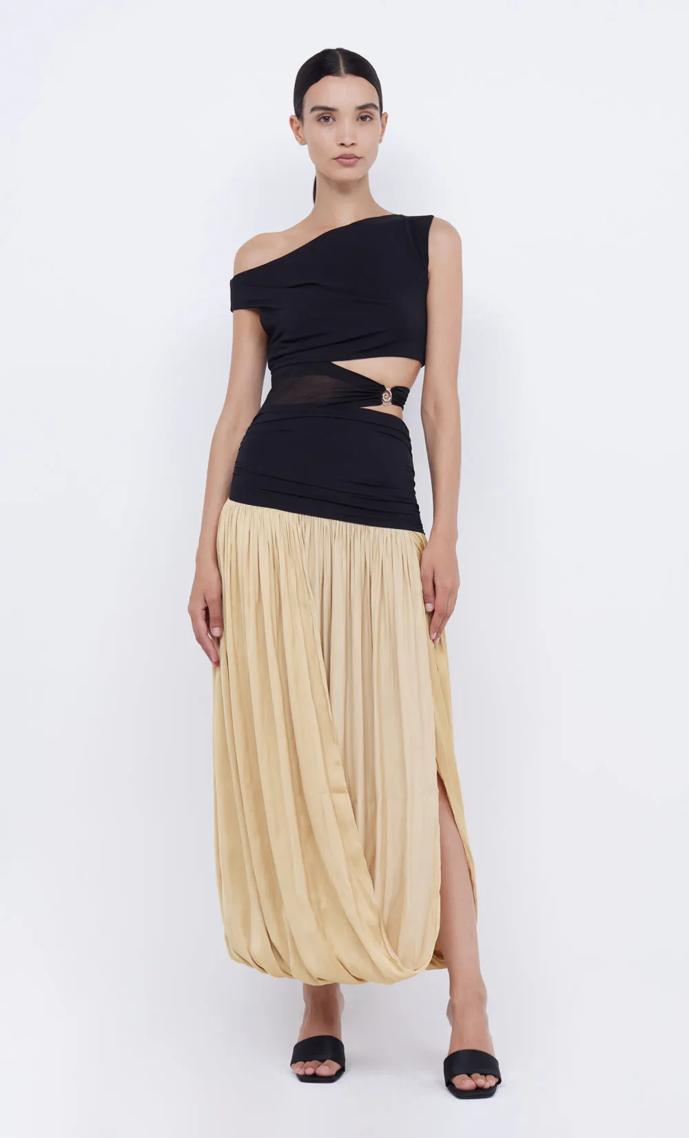 SERENE ASYM MAXI DRESS - BLACK/STRAW sold by bec + bridge