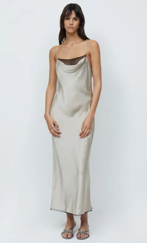 HELENA SILK STRAPPY DRESS - OYSTER/ BLACK sold by bec + bridge