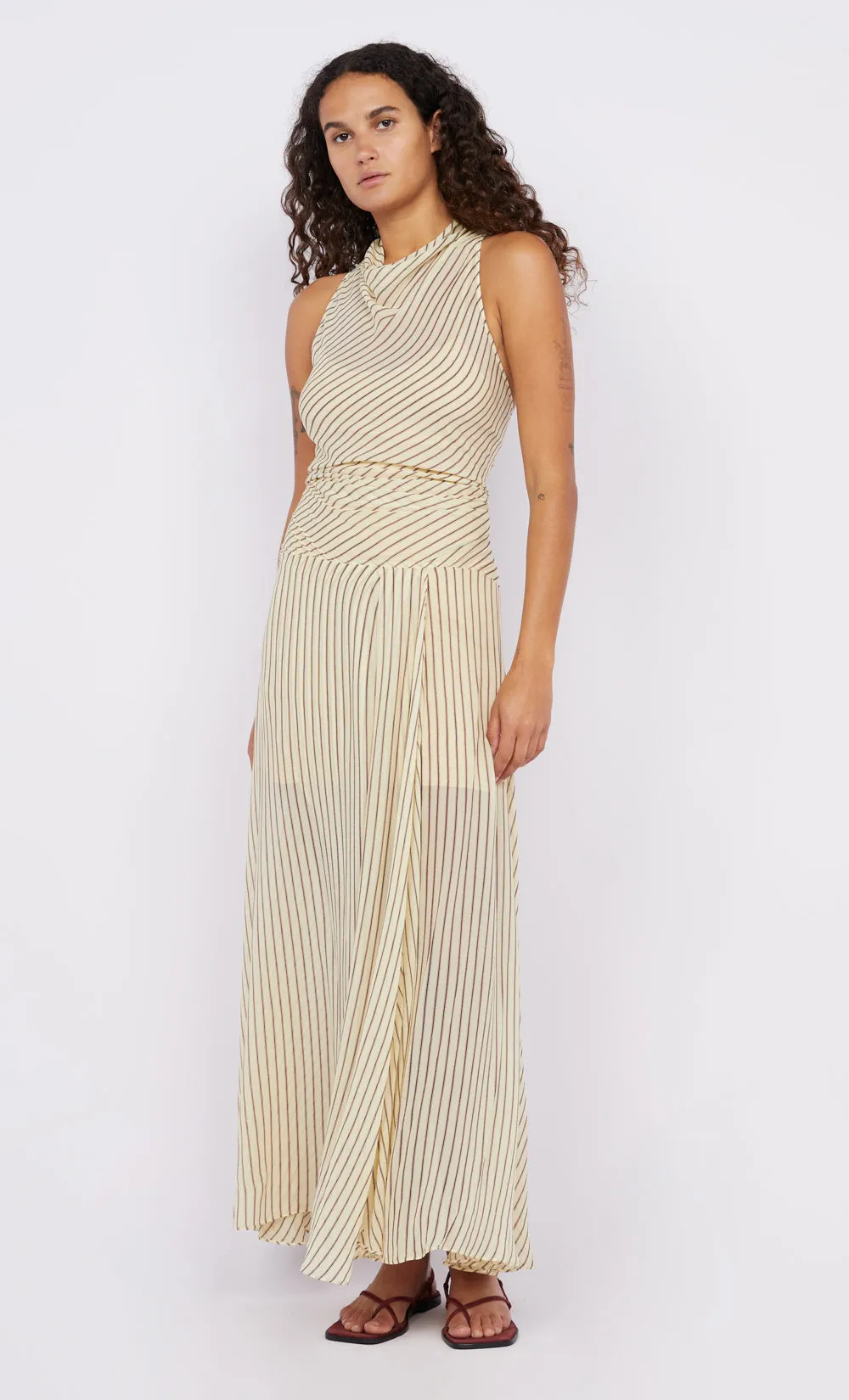 ANISE HIGH NECK DRESS - BUTTER/PLUM STRIPE sold by bec + bridge product image thumbnail 4