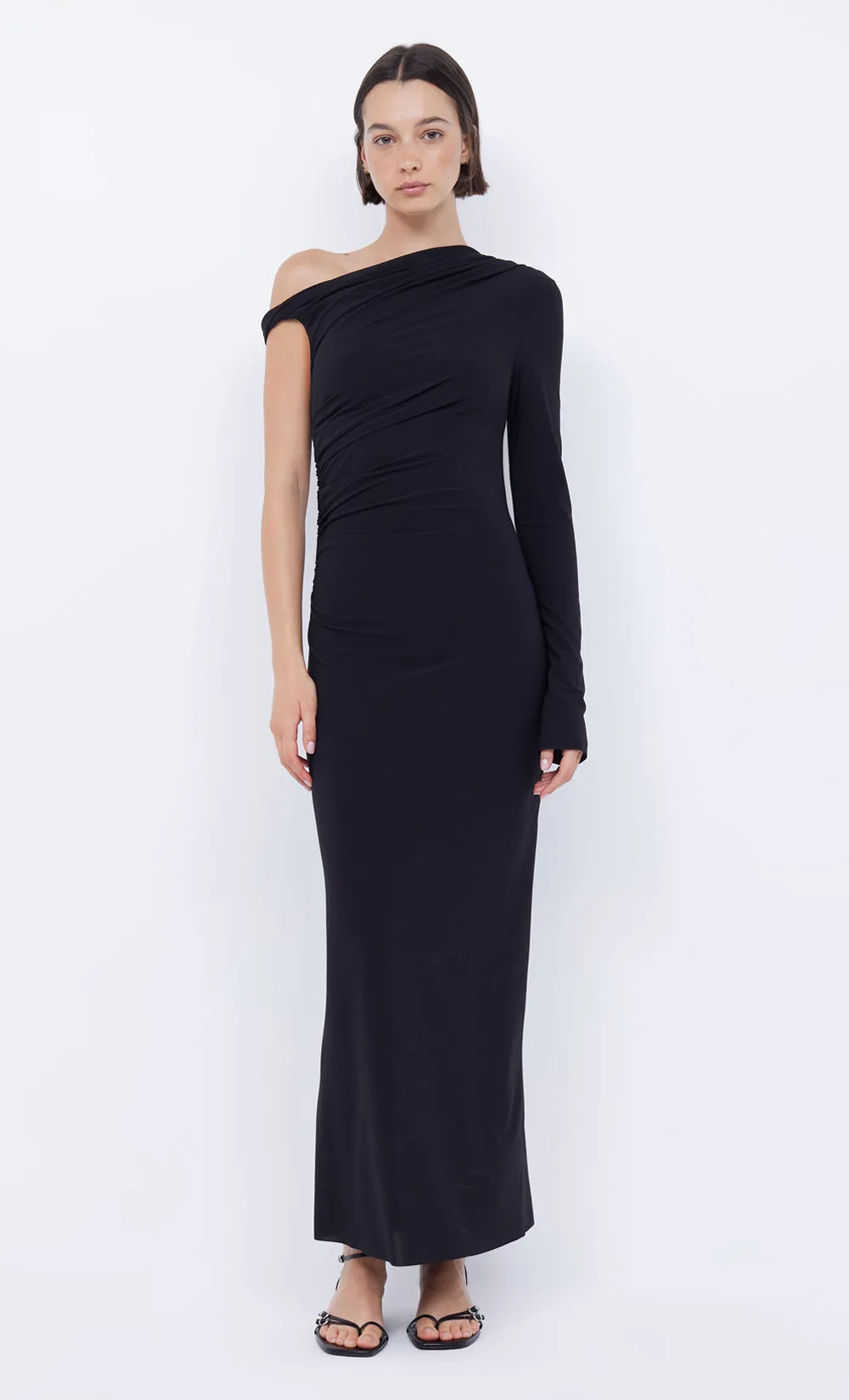 NABILA ASYM MIDI DRESS - BLACK sold by bec + bridge