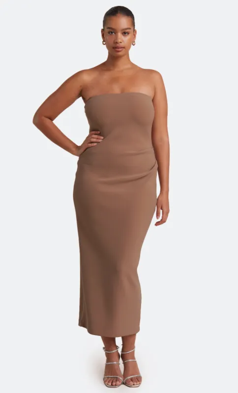 KARINA STRAPLESS MIDI DRESS - MILK CHOCOLATE sold by bec + bridge