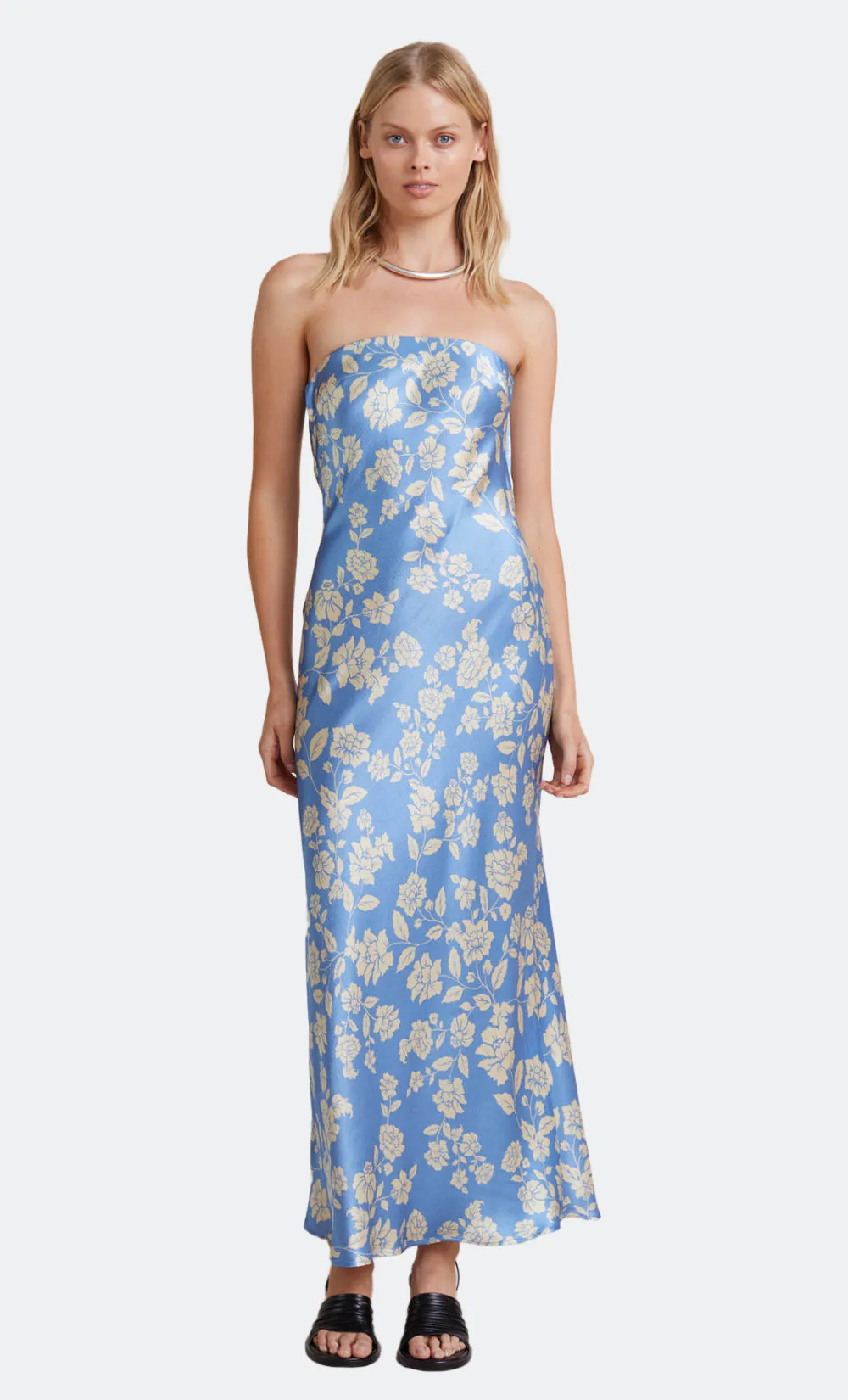 BLOSSOM STRAPLESS MAXI DRESS - BLUE PRINT sold by bec + bridge