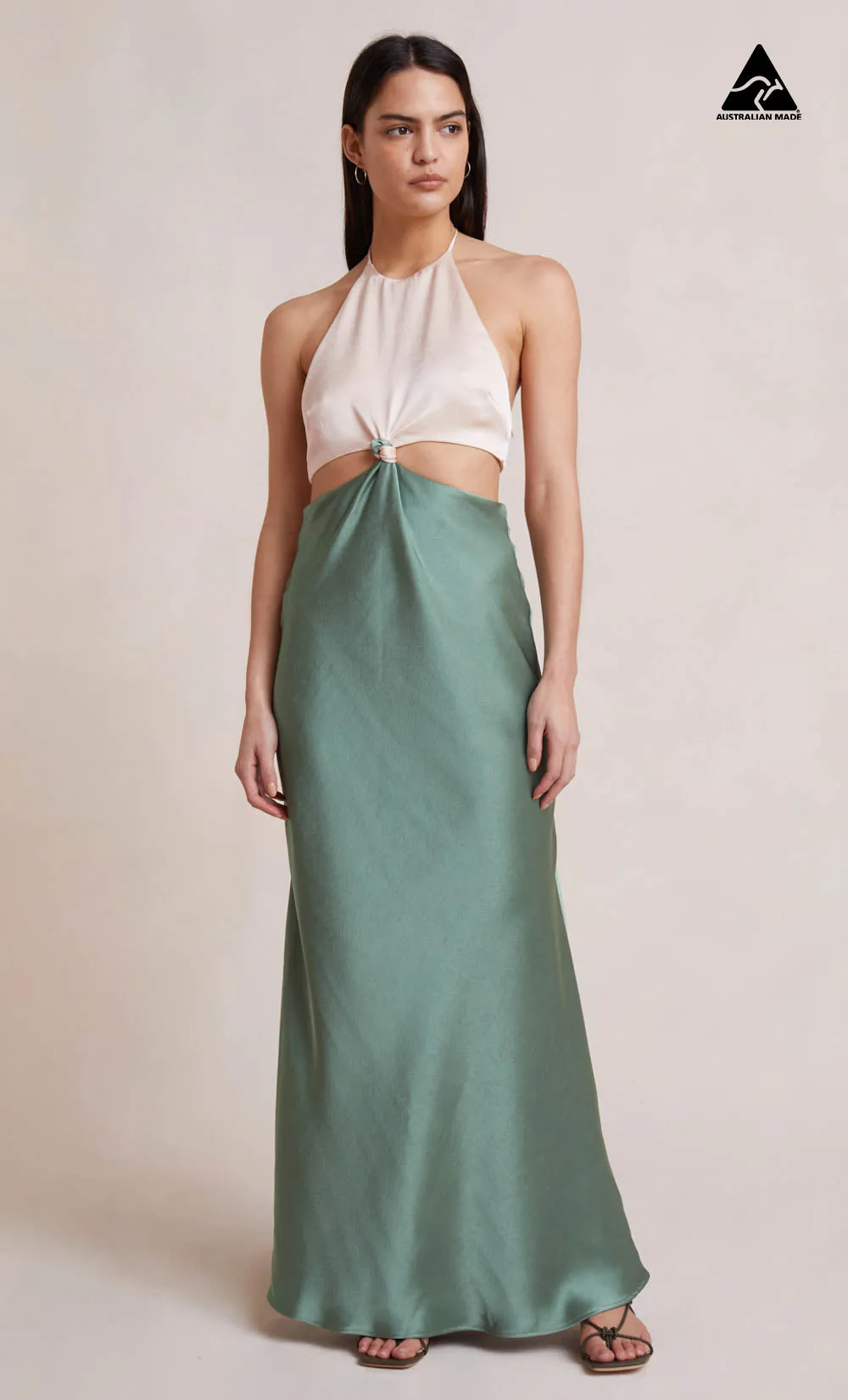 CARRIE HALTER MAXI DRESS - MULTI GREEN sold by bec + bridge