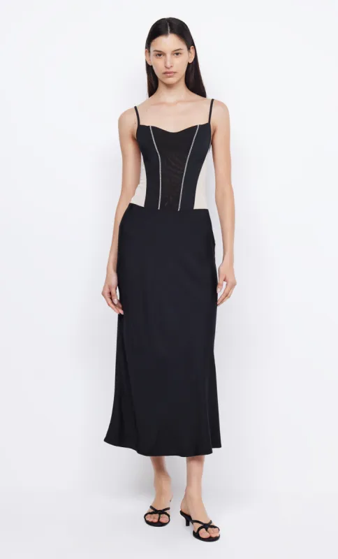 DEX CORSET MIDI DRESS - BLACK/NUDE sold by bec + bridge