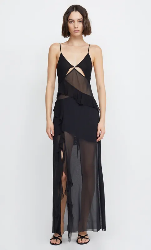 AURELIE STRAP FRILL MAXI DRESS - BLACK sold by bec + bridge