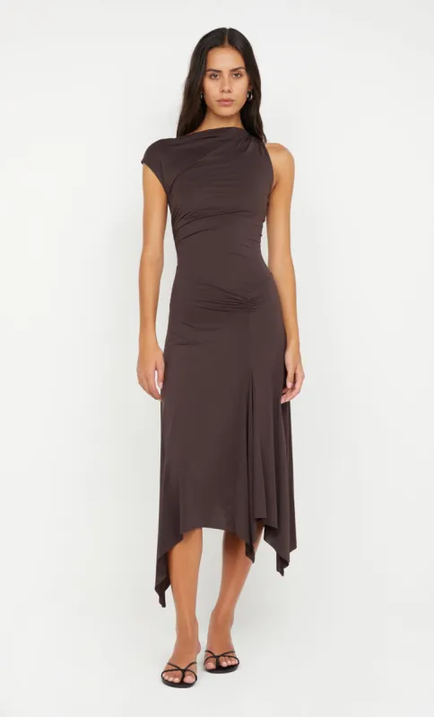 NARA ASYM MIDI DRESS - DARK CHOCOLATE sold by bec + bridge