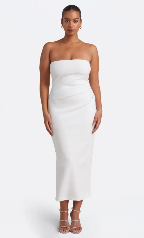BE MINE STRAPLESS MIDI DRESS - IVORY sold by bec + bridge