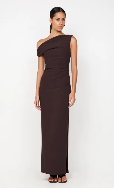 LEORA ASYM MAXI DRESS - DARK CHOCOLATE sold by bec + bridge