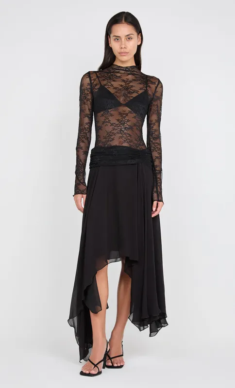 AUDREY ASYM MIDI DRESS - BLACK sold by bec + bridge