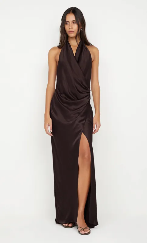 ELISIA WRAP MAXI DRESS - DARK CHOCOLATE sold by bec + bridge