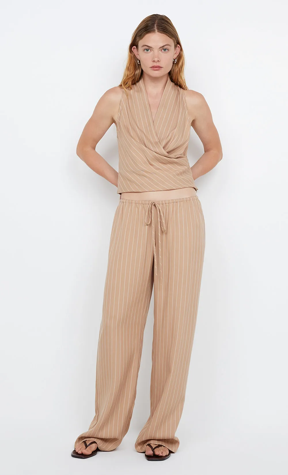ALMERIA WRAP TOP - CAMEL STRIPE sold by bec + bridge