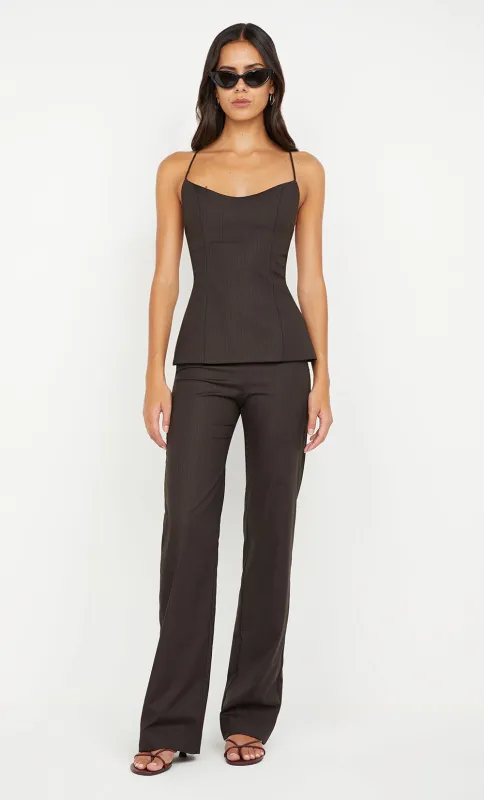 INGRID TIE TOP - CHOC PINSTRIPE made by bec + bridge