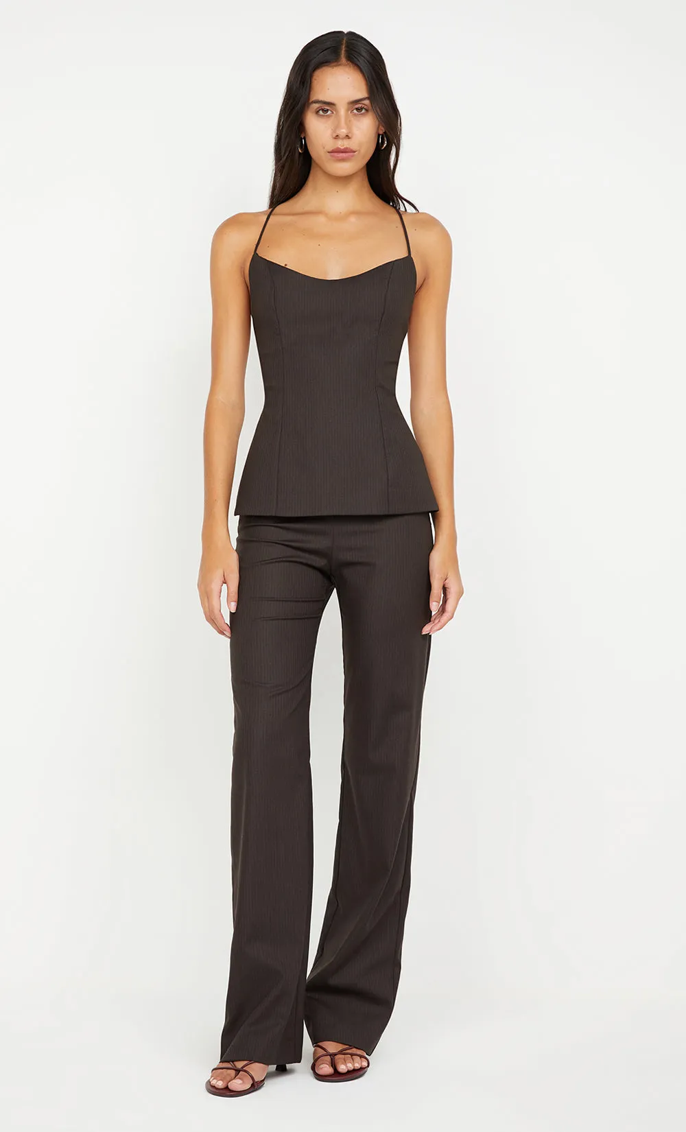 INGRID TIE TOP - CHOC PINSTRIPE sold by bec + bridge product image thumbnail 4