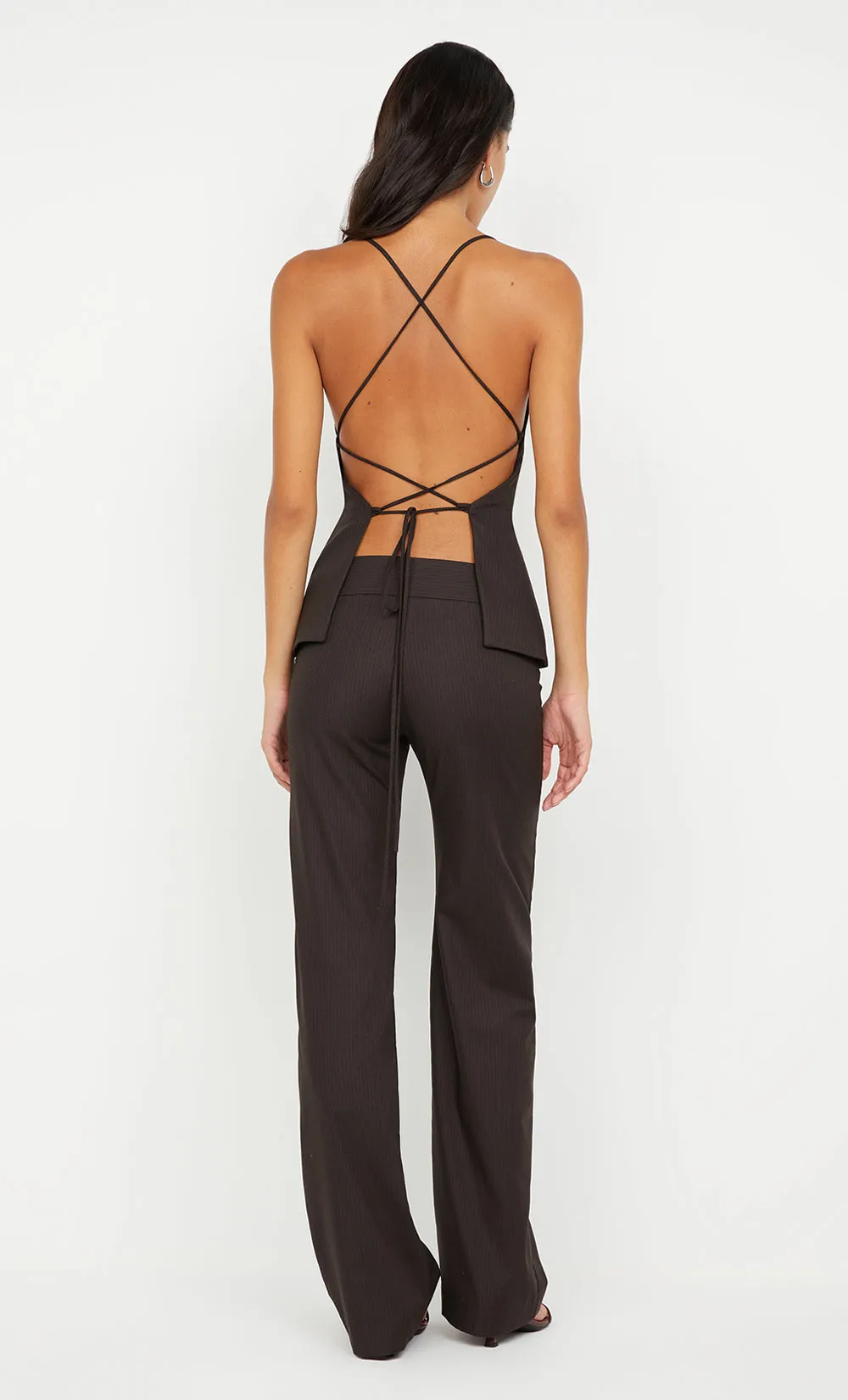 INGRID TIE TOP - CHOC PINSTRIPE sold by bec + bridge product image thumbnail 2