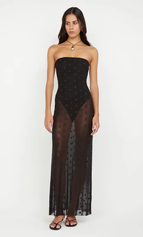 KARLA STRAPLESS MAXI DRESS - BLACK/CHOC SPOT sold by bec + bridge