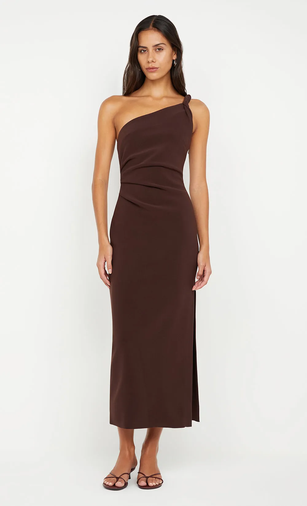 ARIVEN ASYM MIDI DRESS - DARK CHOCOLATE sold by bec + bridge product image thumbnail 3