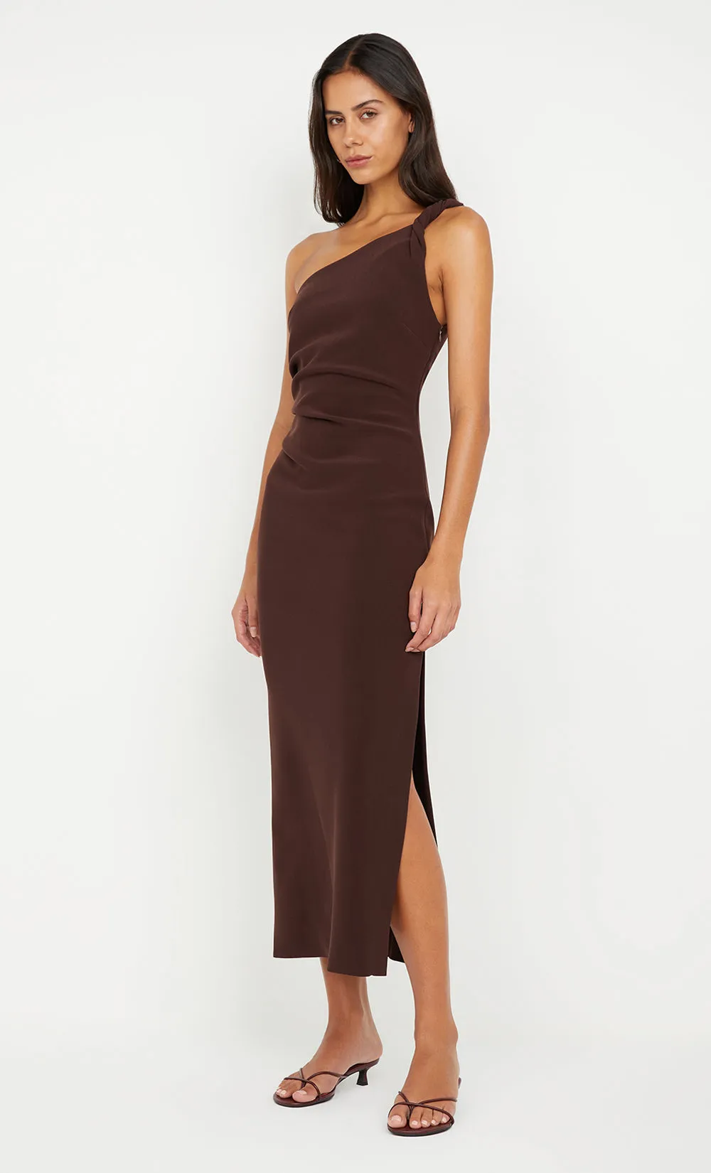 ARIVEN ASYM MIDI DRESS - DARK CHOCOLATE sold by bec + bridge product image thumbnail 2