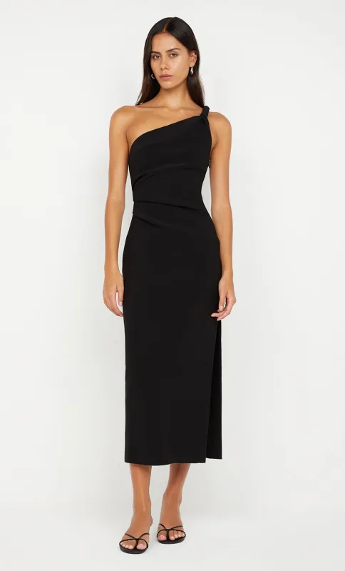 ARIVEN ASYM MIDI DRESS - BLACK sold by bec + bridge