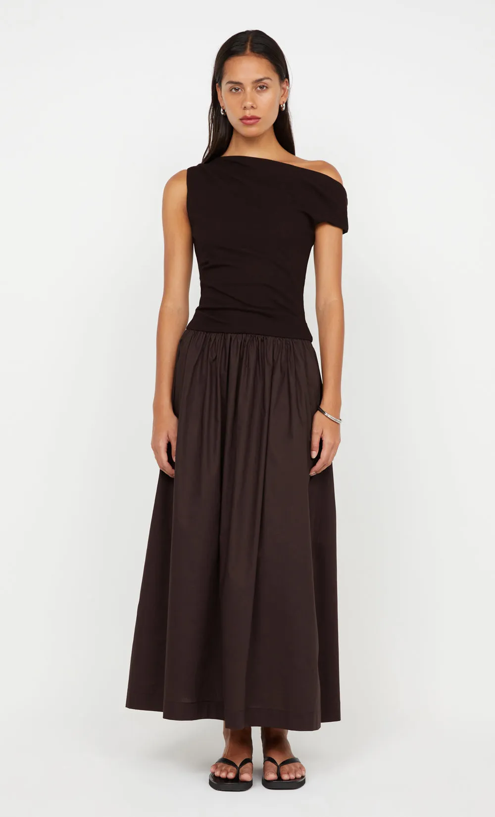 FREYA ASYM MAXI DRESS - DARK CHOCOLATE sold by bec + bridge