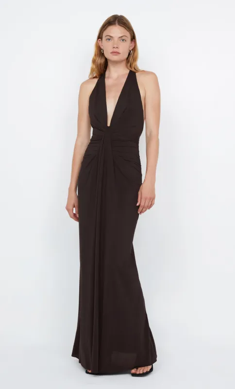 TILLIE DRAPE MAXI DRESS - DARK CHOCOLATE sold by bec + bridge
