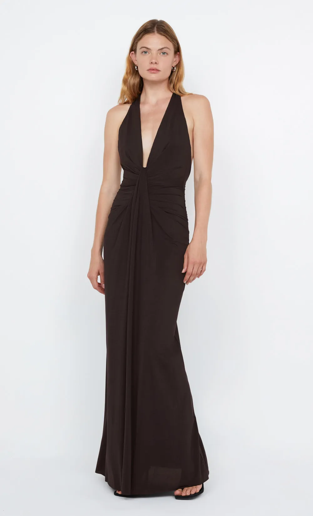TILLIE DRAPE MAXI DRESS - DARK CHOCOLATE sold by bec + bridge