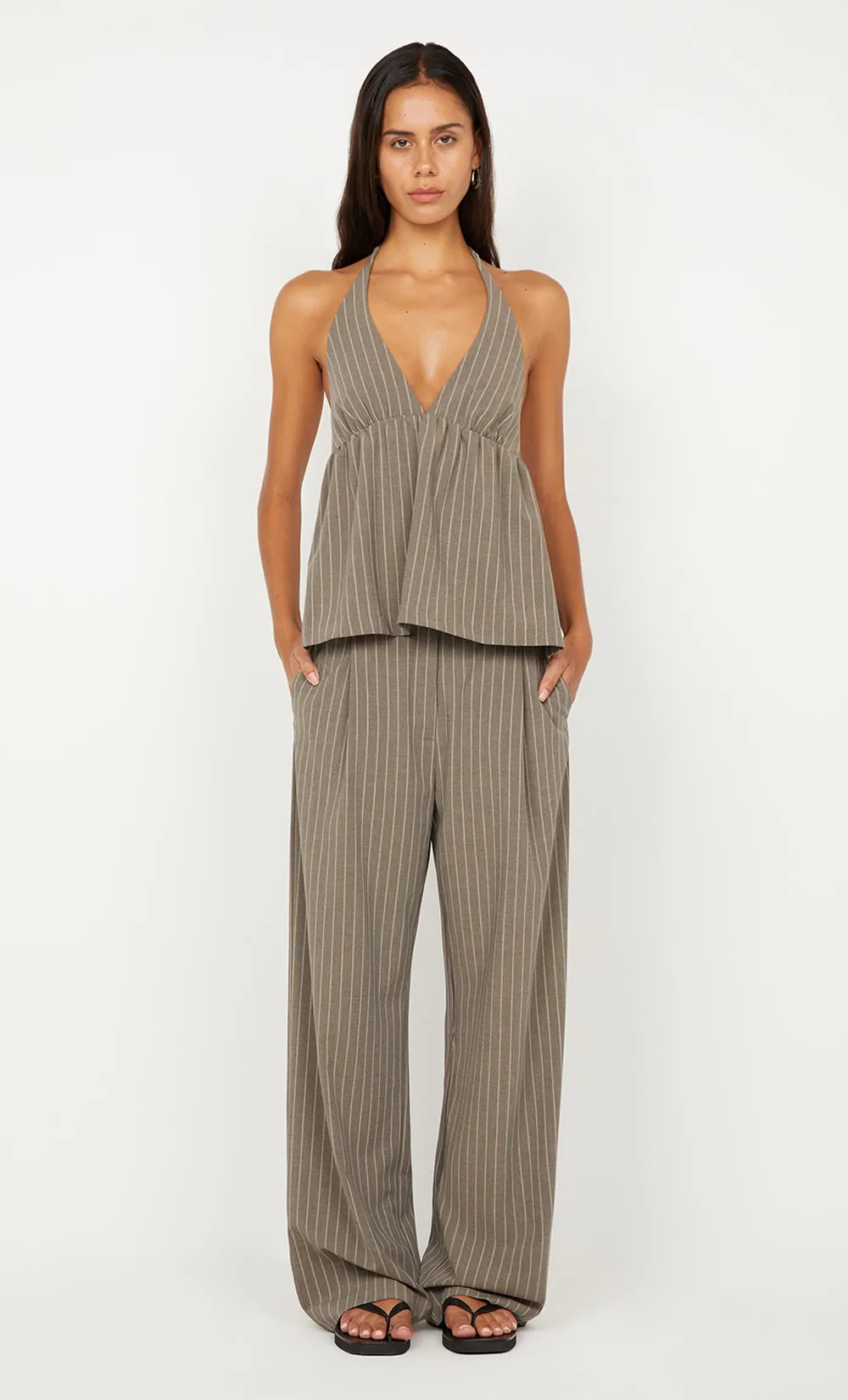 JONNI HALTER TOP - CHARCOAL STRIPE sold by bec + bridge