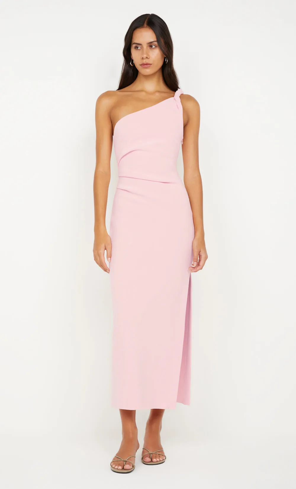 ARIVEN ASYM MIDI DRESS - POWDER PINK sold by bec + bridge