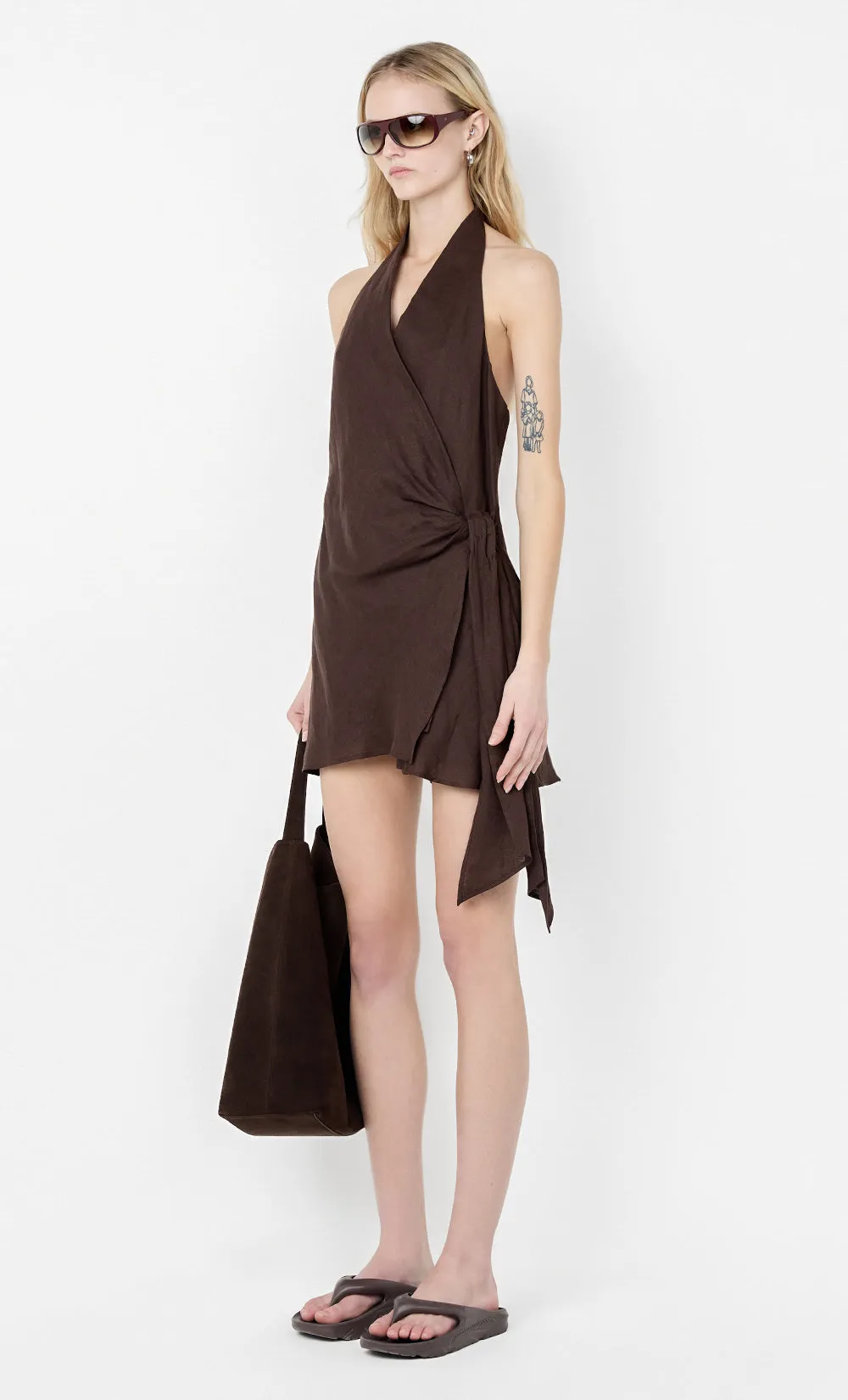 AUBREE WRAP MINI DRESS - DARK CHOCOLATE sold by bec + bridge product image thumbnail 2