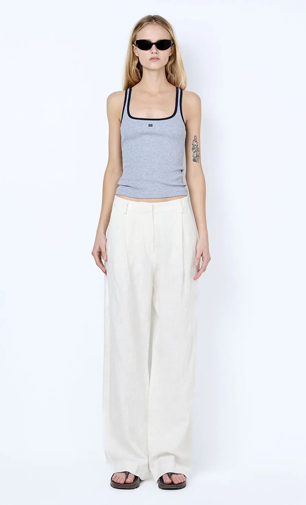 LANA SQUARE NECK TANK - GREY MARLE/INK sold by bec + bridge