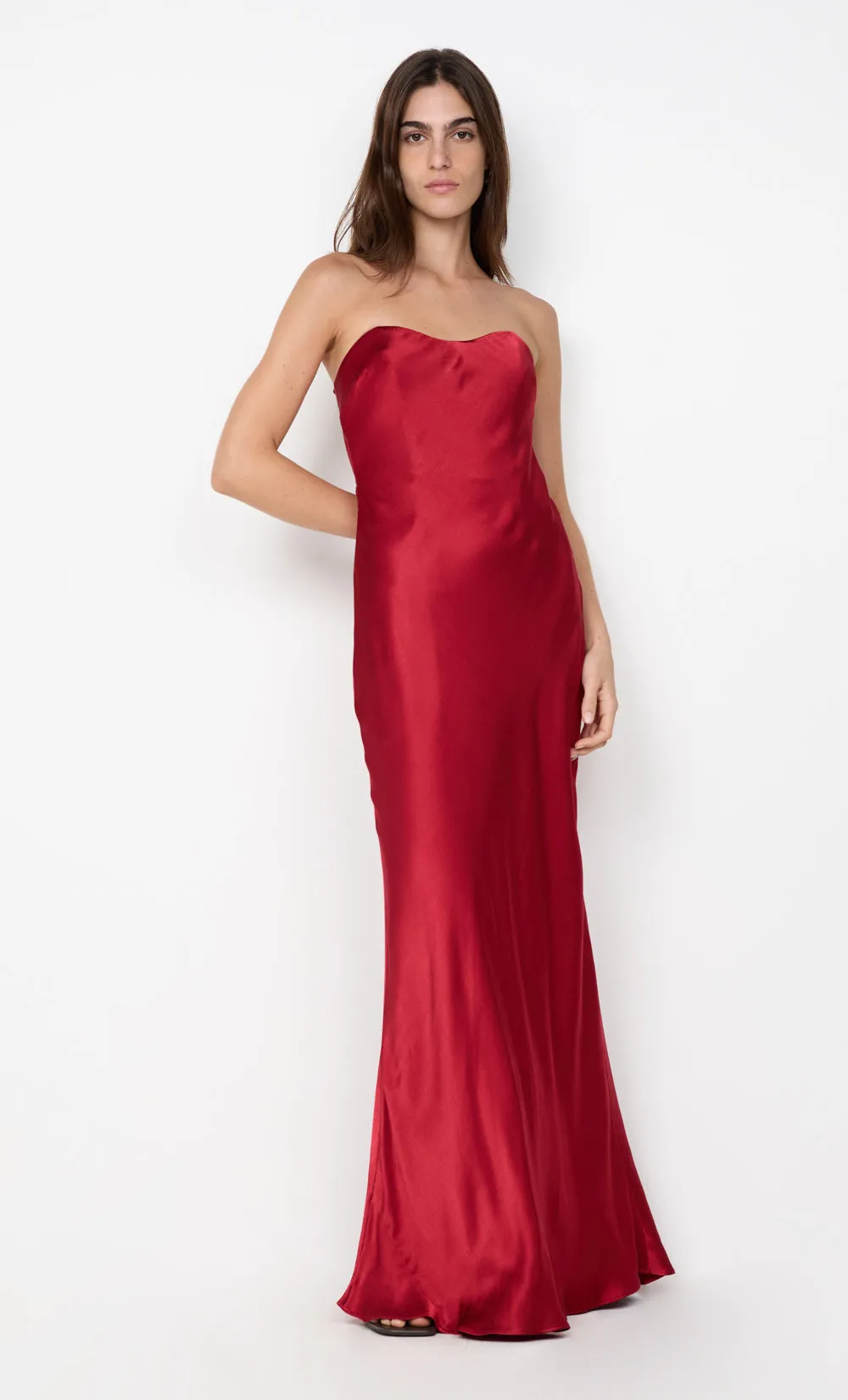 CINDER STRAPLESS MAXI DRESS - CHERRY sold by bec + bridge