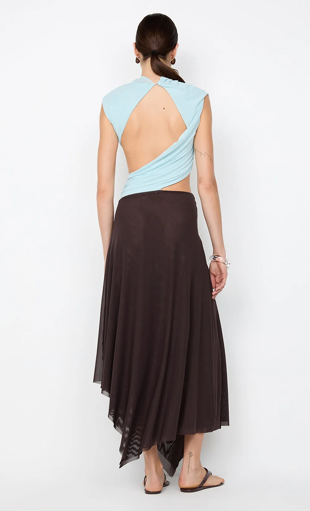 CONNI ASYM MIDI DRESS - ARCTIC BLUE / DARK CHOC sold by bec + bridge product image thumbnail 5