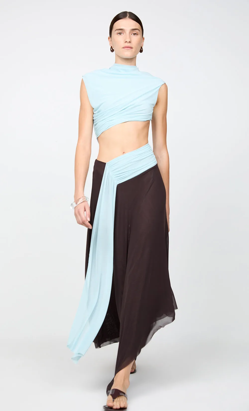 CONNI ASYM MIDI DRESS - ARCTIC BLUE / DARK CHOC sold by bec + bridge product image thumbnail 3