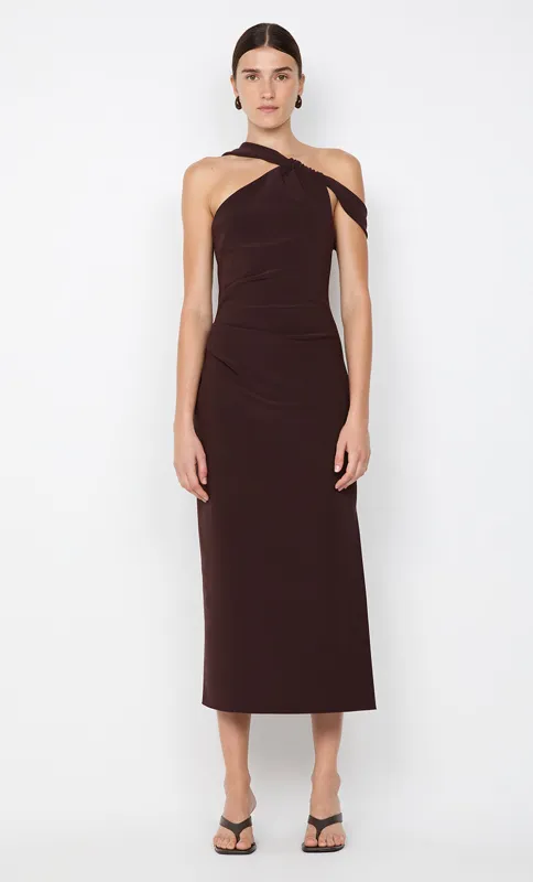 SYLVIE ASYM MIDI DRESS - ESPRESSO sold by bec + bridge