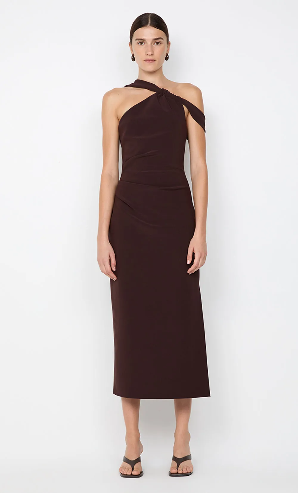 SYLVIE ASYM MIDI DRESS - ESPRESSO sold by bec + bridge