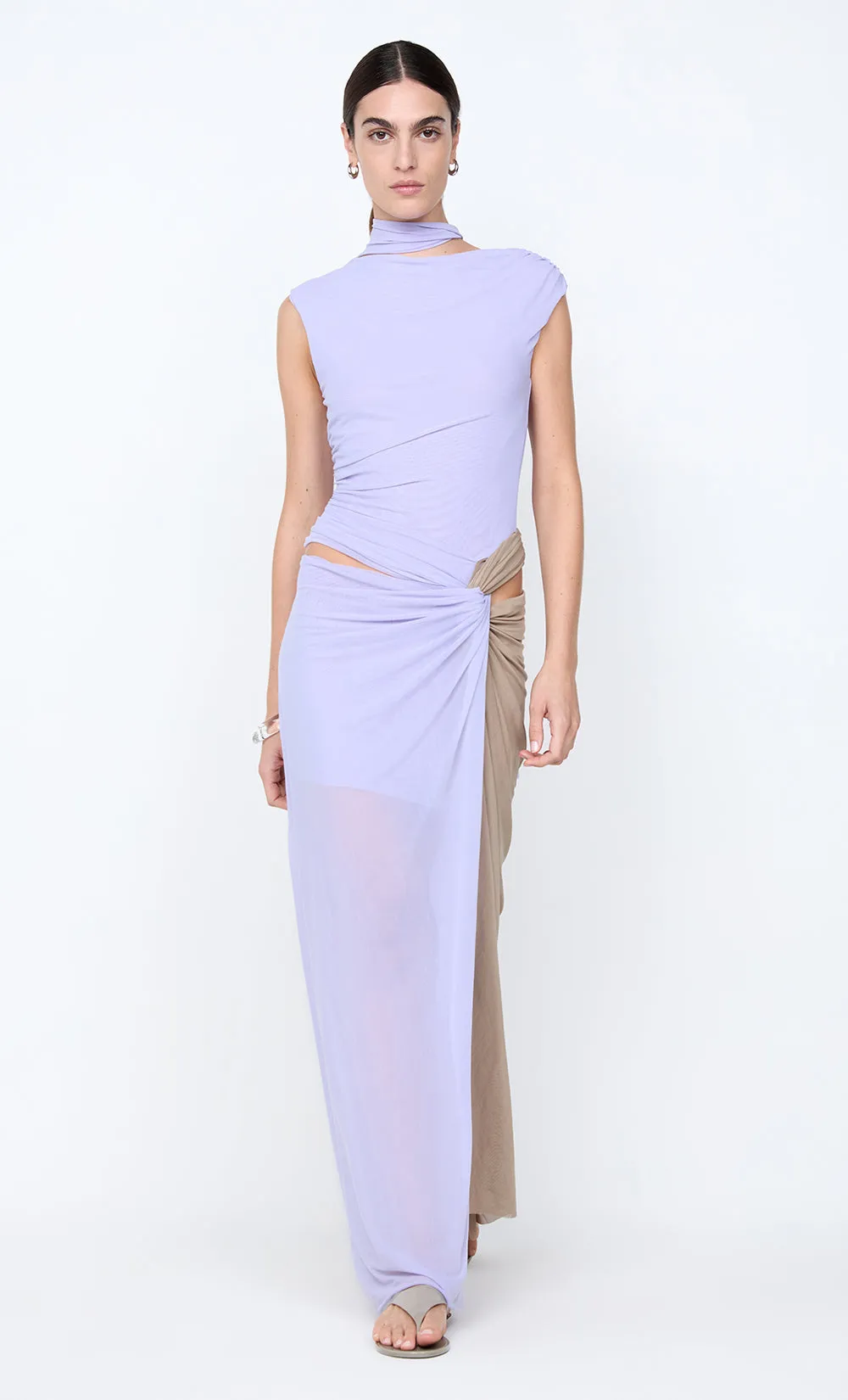 CONNI TWIST MAXI DRESS - WISTERIA/TAUPEE sold by bec + bridge