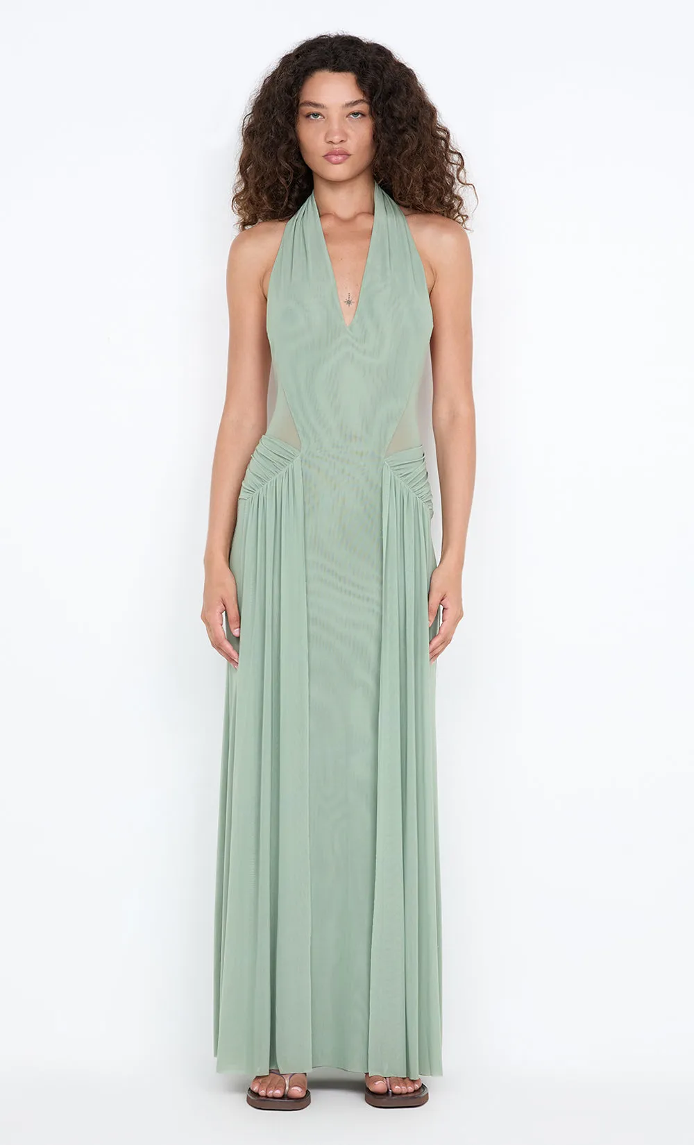 JUNIPER HALTER MAXI DRESS - PISTACHIO sold by bec + bridge