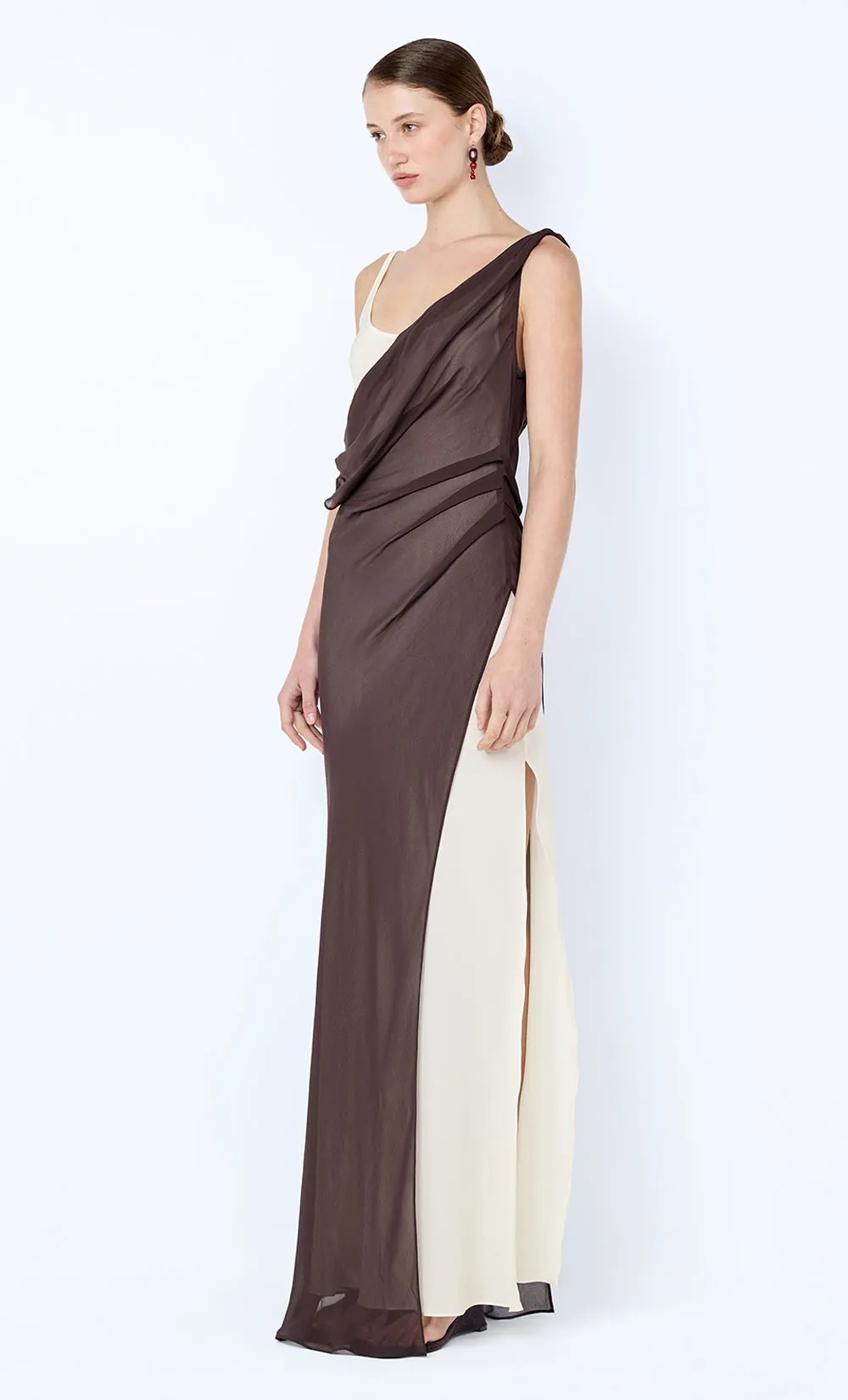 AUGUSTIN ASYM MAXI DRESS - DARK CHOCOLATE/SNOW sold by bec + bridge product image thumbnail 2