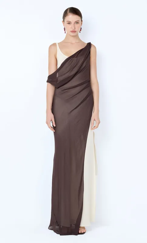 AUGUSTIN ASYM MAXI DRESS - DARK CHOCOLATE/SNOW sold by bec + bridge