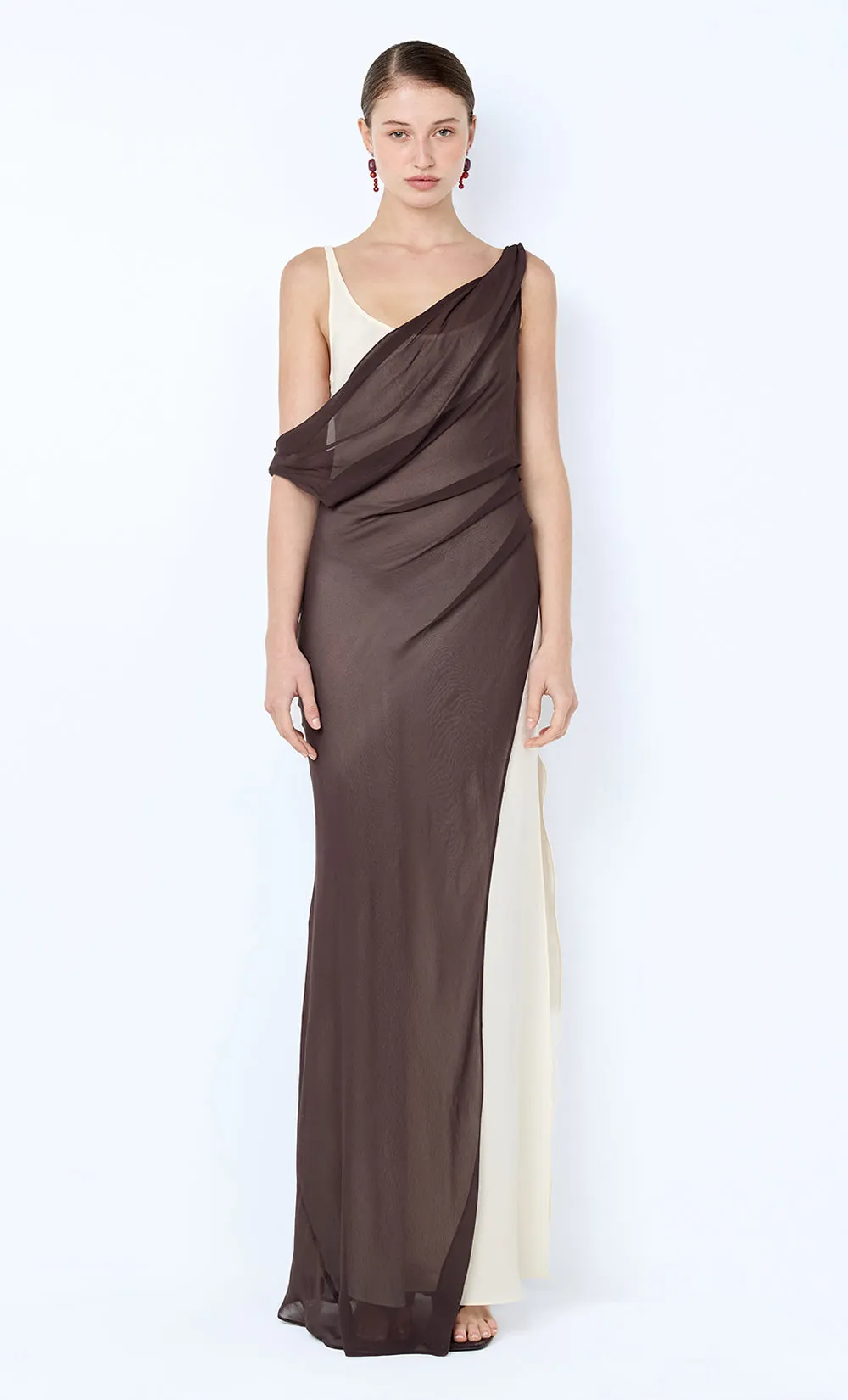 AUGUSTIN ASYM MAXI DRESS - DARK CHOCOLATE/SNOW sold by bec + bridge