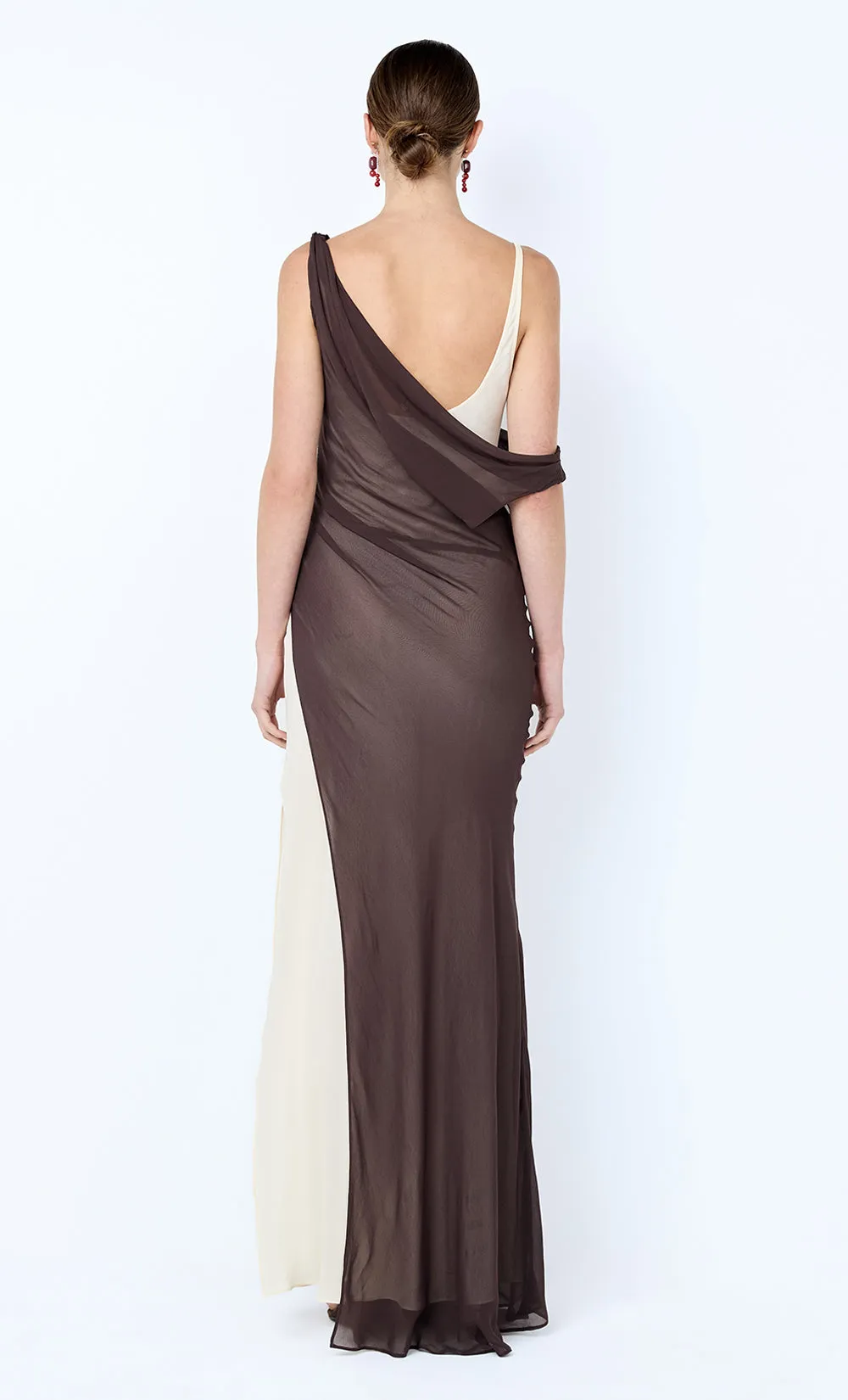 AUGUSTIN ASYM MAXI DRESS - DARK CHOCOLATE/SNOW sold by bec + bridge product image thumbnail 3