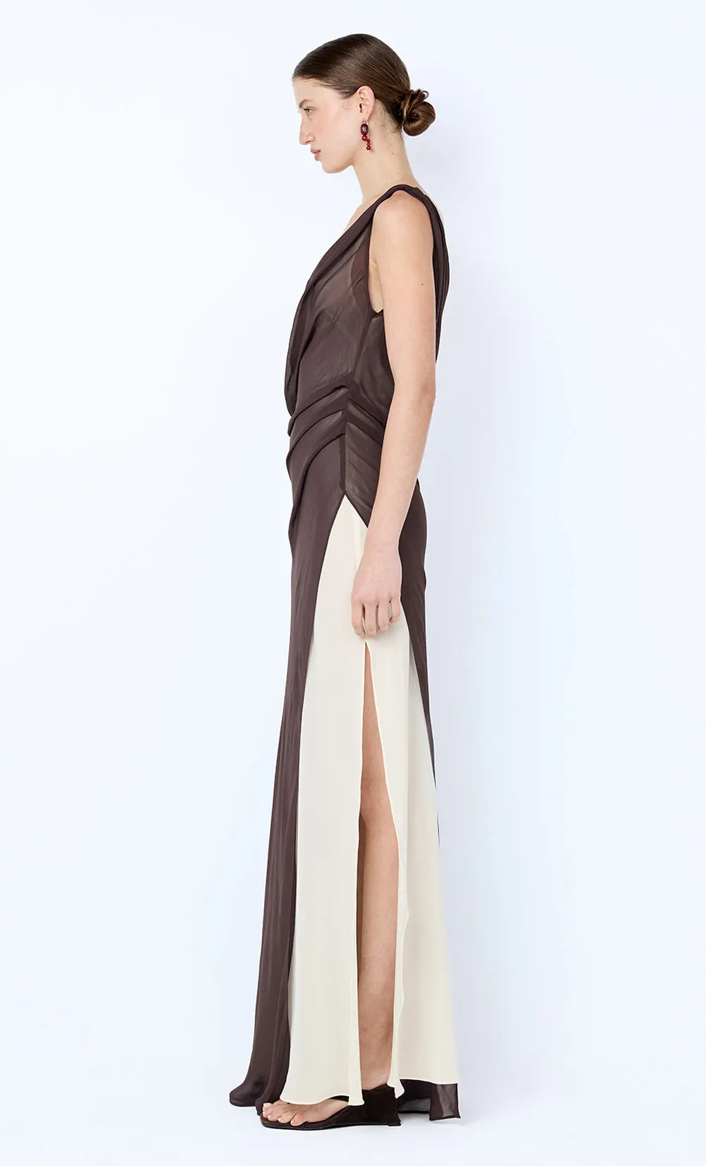 AUGUSTIN ASYM MAXI DRESS - DARK CHOCOLATE/SNOW sold by bec + bridge product image thumbnail 4