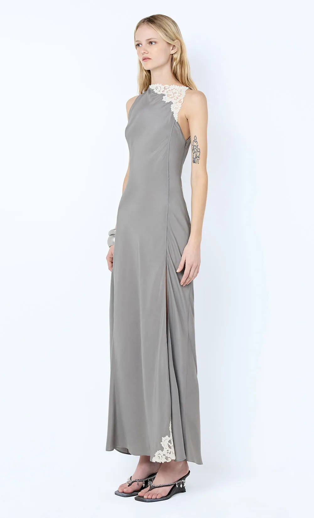 CHATEAU SPLIT MAXI DRESS - SLATE GREY/IVORY sold by bec + bridge product image thumbnail 2