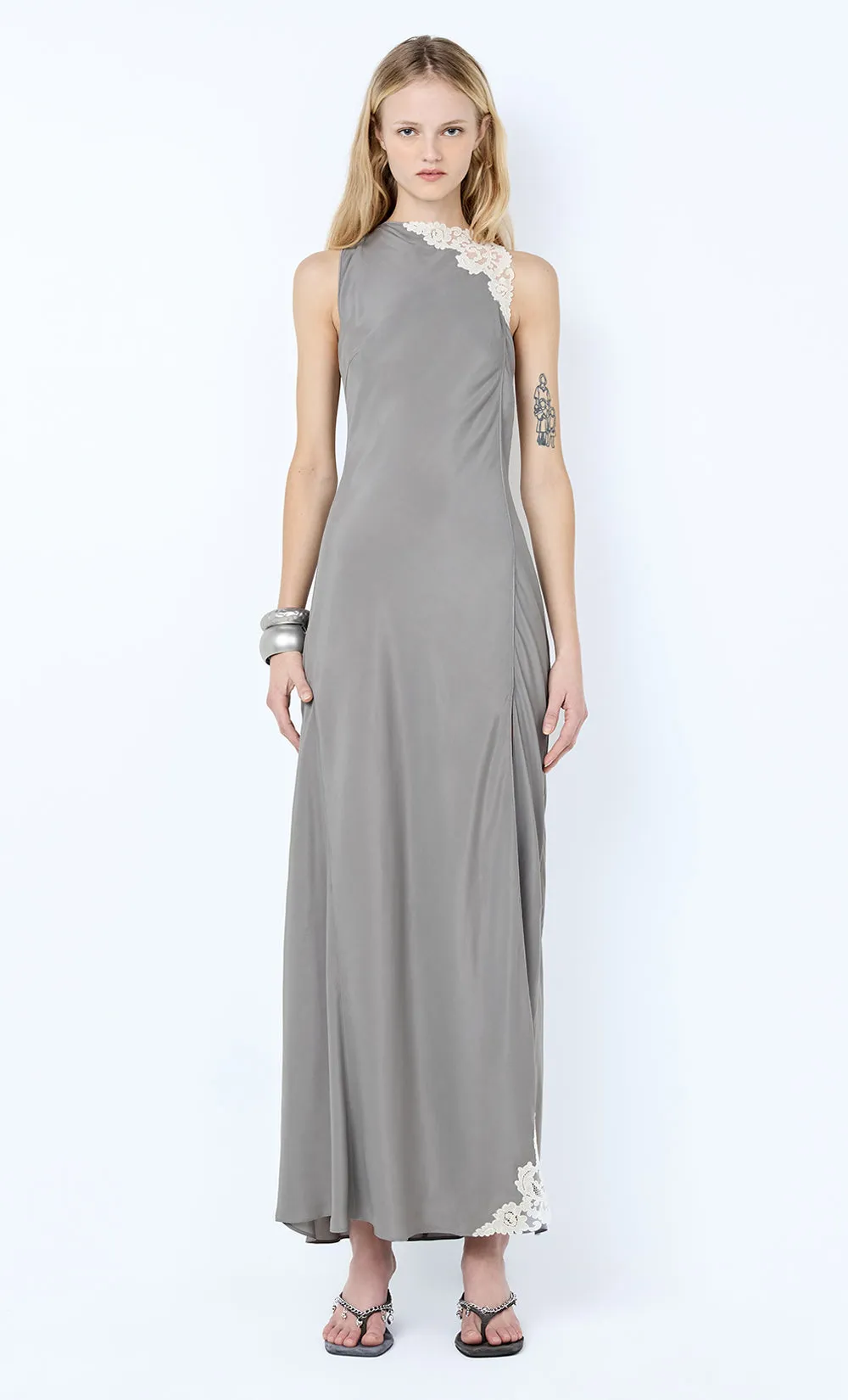 CHATEAU SPLIT MAXI DRESS - SLATE GREY/IVORY sold by bec + bridge