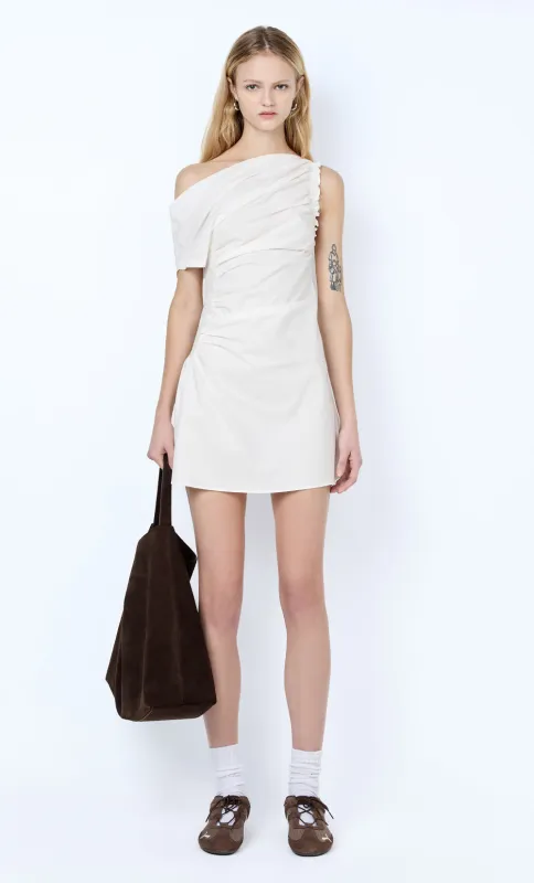CHANTAL SHIRRED MINI DRESS - WHITE sold by bec + bridge