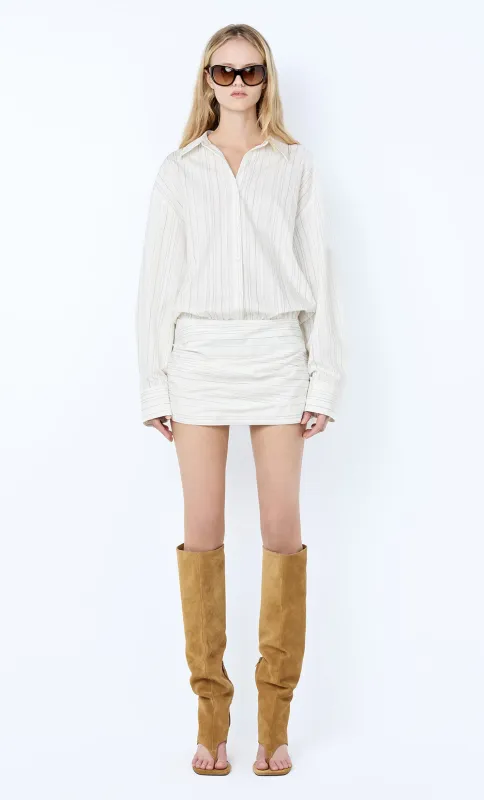 ROMI LONG SLEEVE MINI DRESS - IVORY/BLACK STRIPE sold by bec + bridge