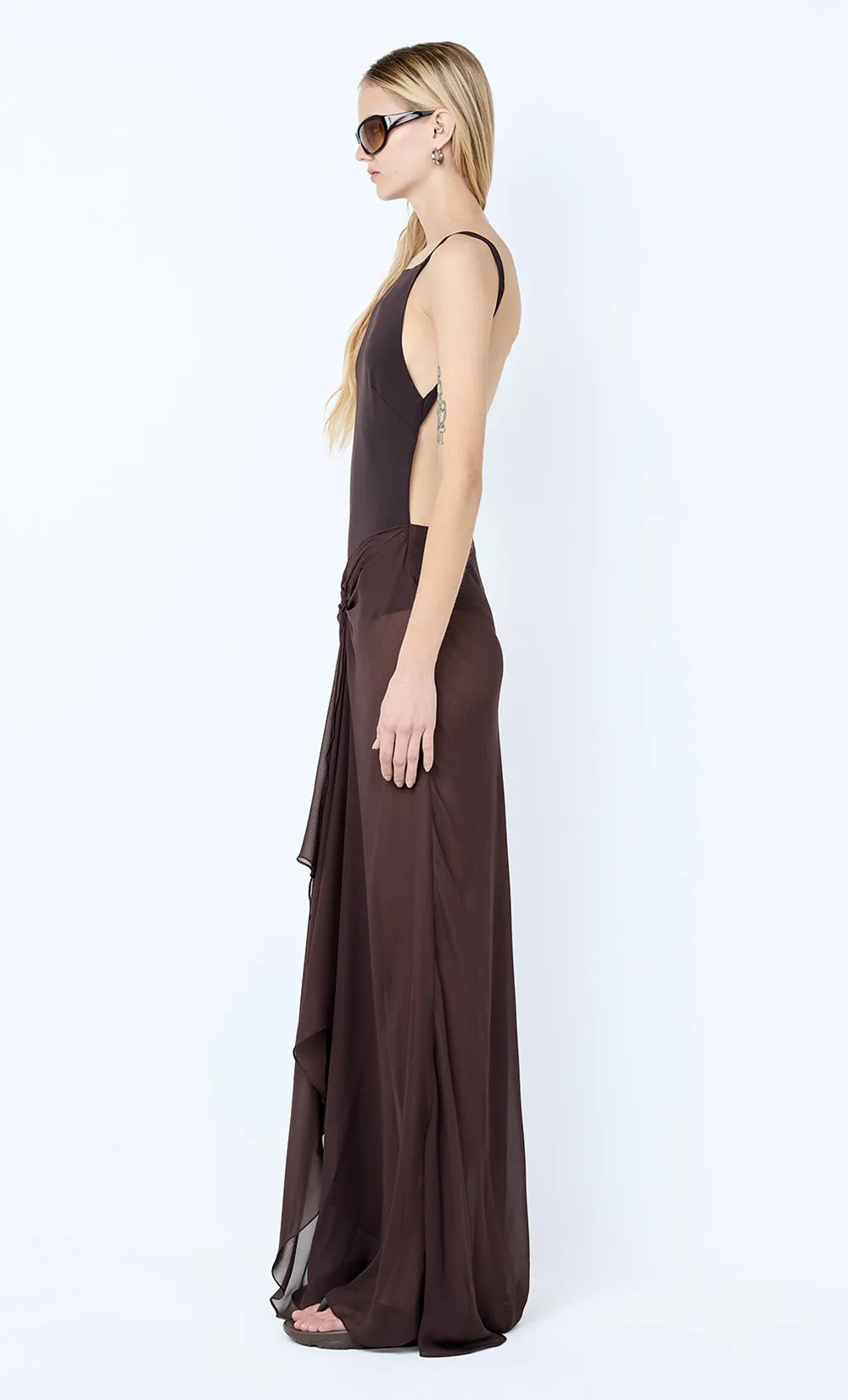 SOLENNE BACKLESS MAXI DRESS - DARK CHOCOLATE sold by bec + bridge product image thumbnail 4
