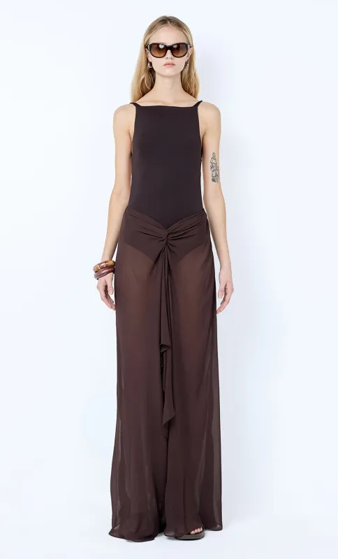 SOLENNE BACKLESS MAXI DRESS - DARK CHOCOLATE sold by bec + bridge